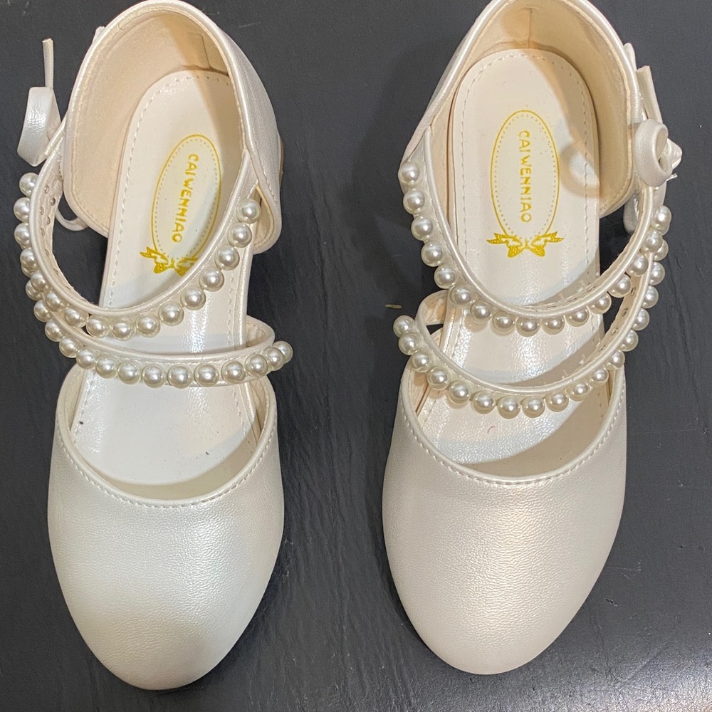 White Kids Shoes with Pearl Straps